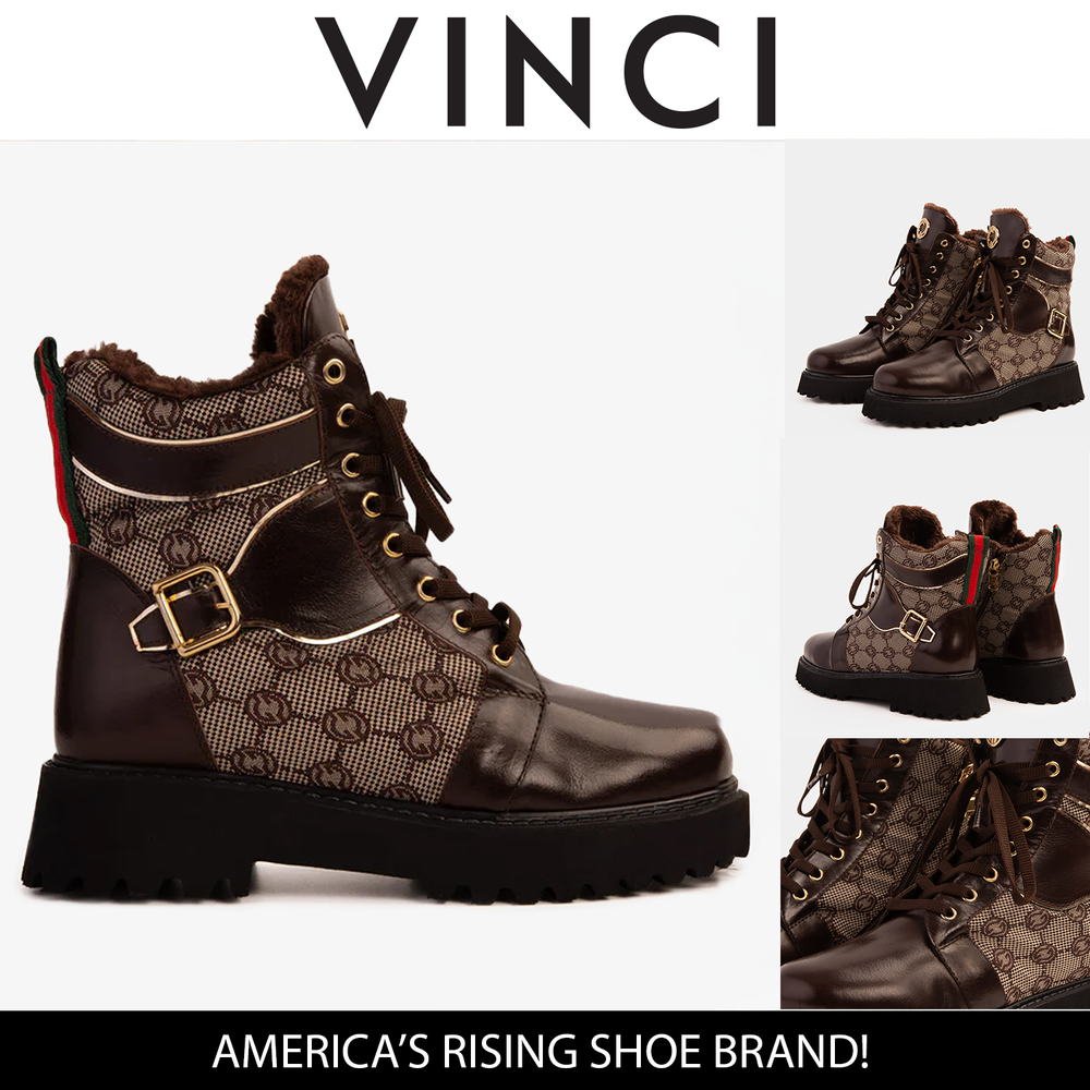The Boston Brown Leather Lace-Up Ankle Boot With a Side Zipper - Vinci Leather