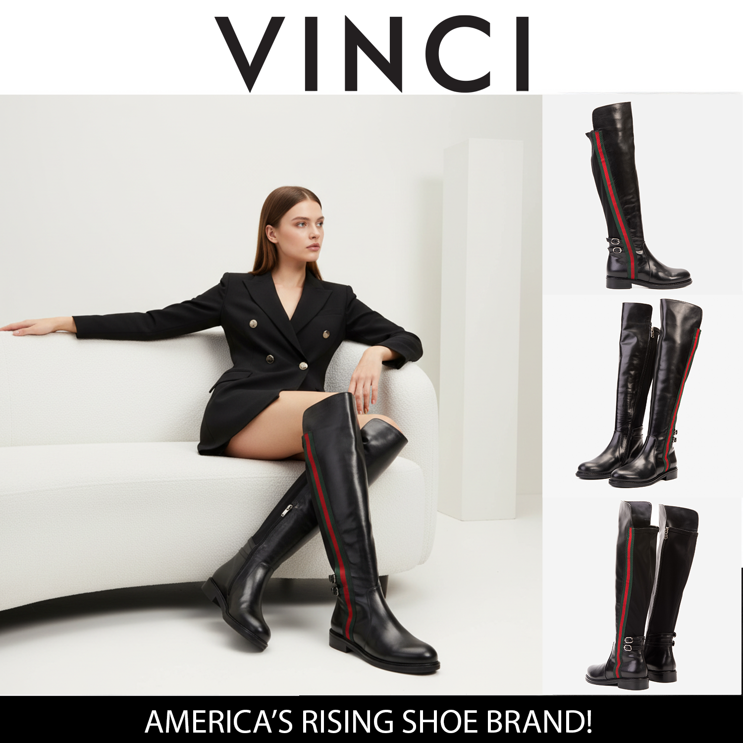 The Manhattan Luxe Black Leather Knee - High Boot - Vinci Leather