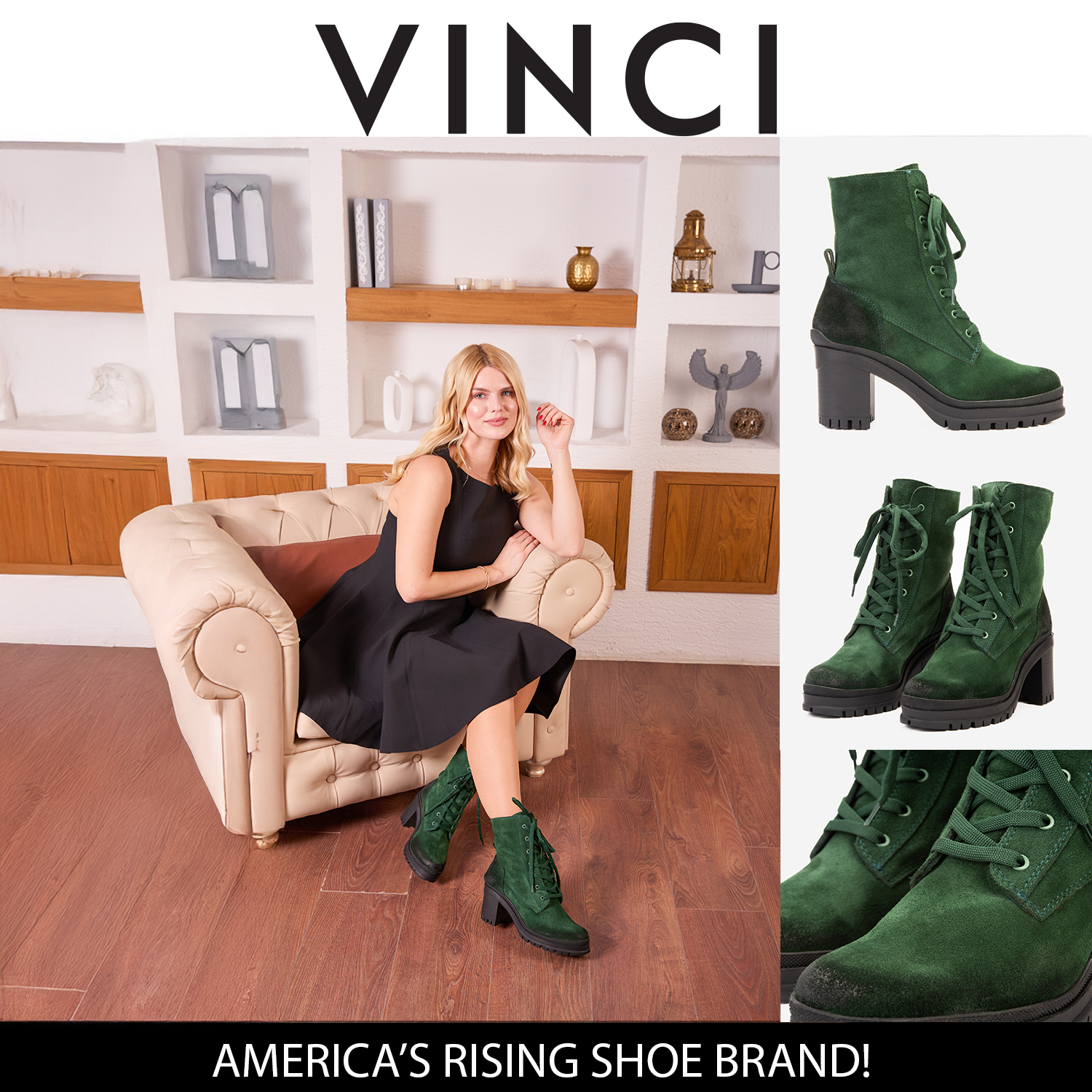 The Elera Green Leather Block Heel Boot - Vinci Leather