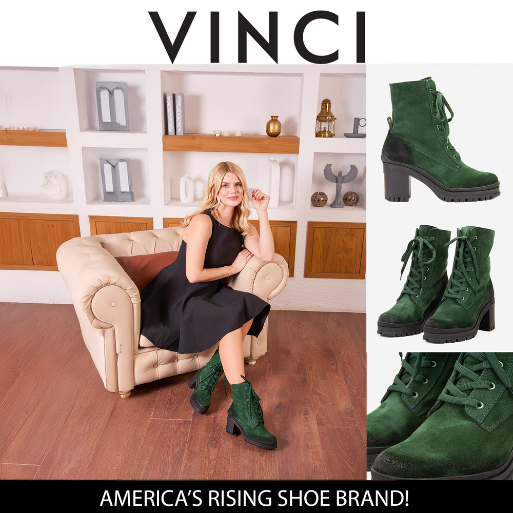 The Elera Green Leather Block Heel Boot - Vinci Leather