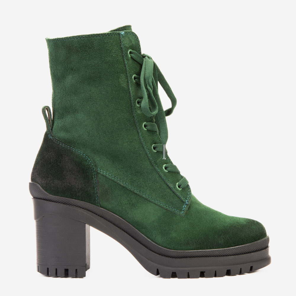 The Elera Green Leather Block Heel Boot - Vinci Leather