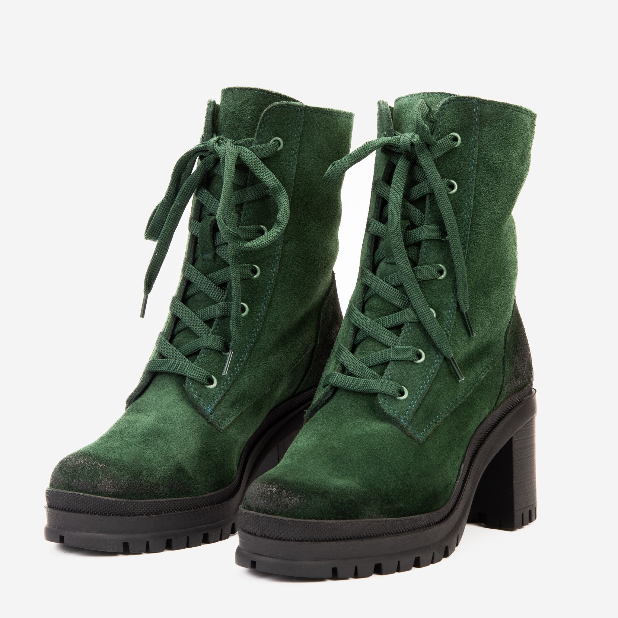 The Elera Green Leather Block Heel Boot - Vinci Leather