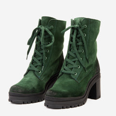 The Elera Green Leather Block Heel Boot - Vinci Leather
