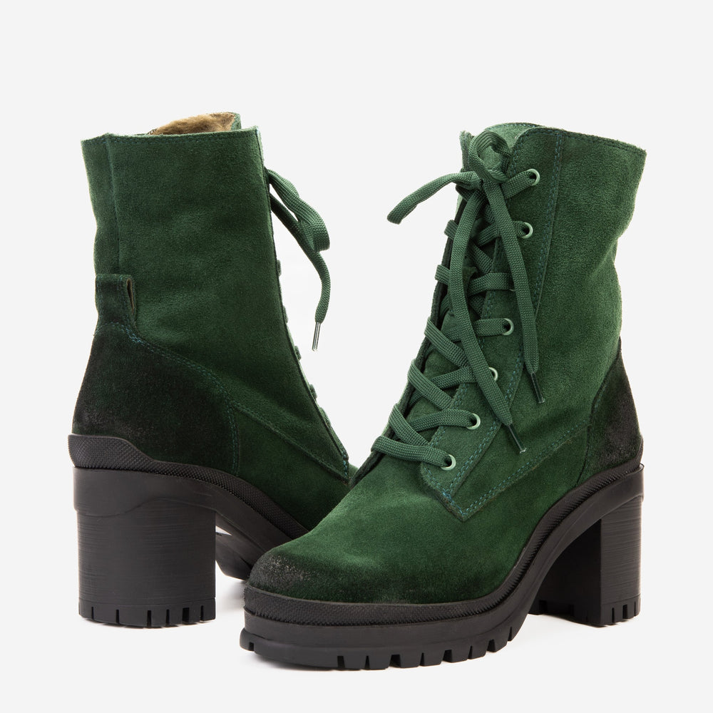 The Elera Green Leather Block Heel Boot - Vinci Leather