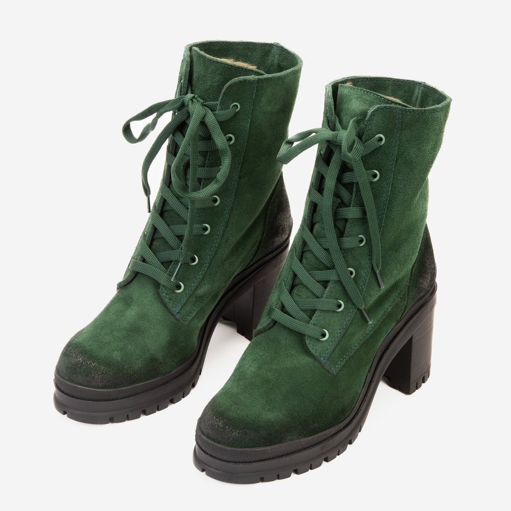 The Elera Green Leather Block Heel Boot - Vinci Leather