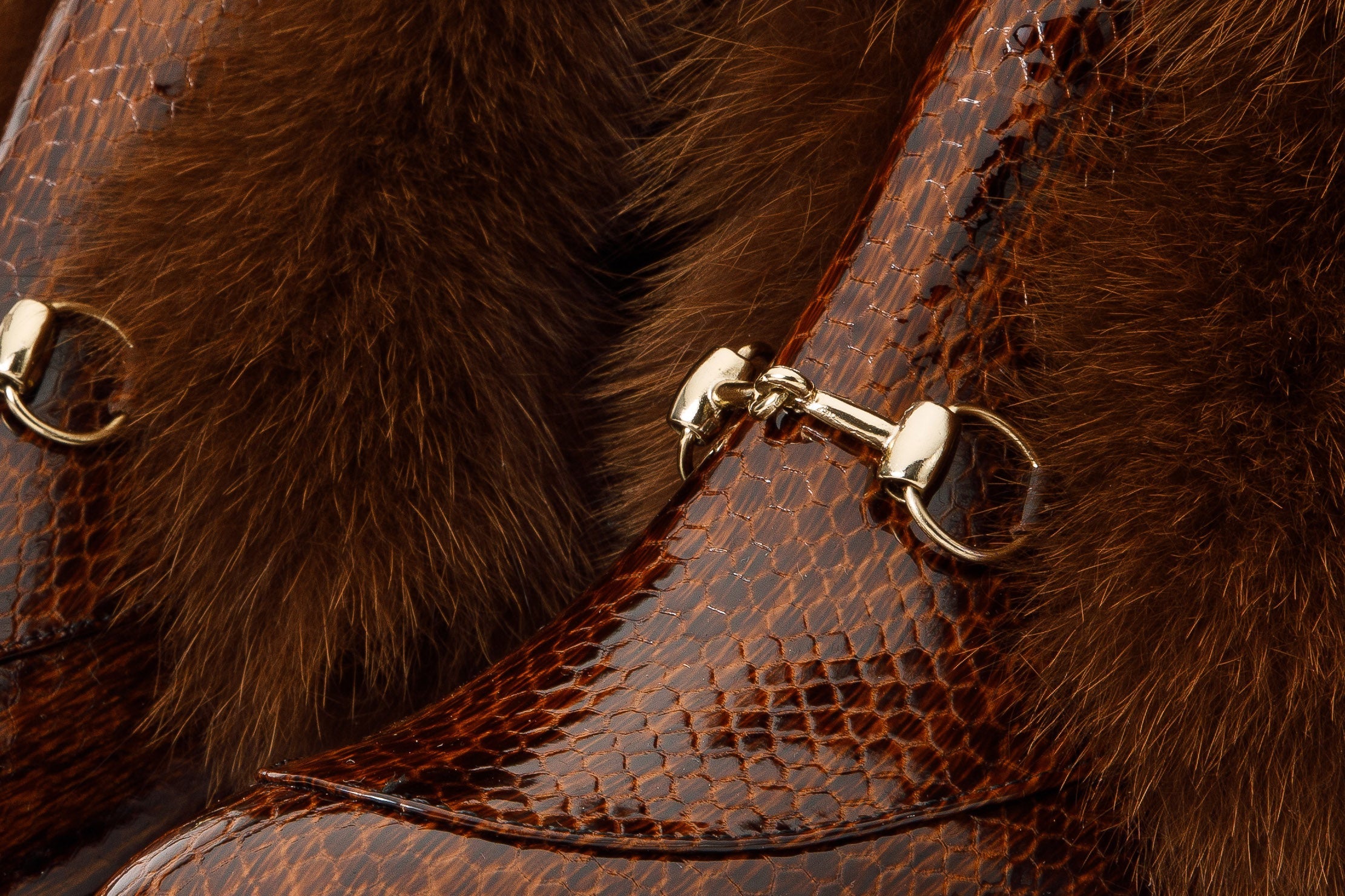 The Izmir Brown Patent Leather Natural Fur Mid Calf Boot - Vinci Leather