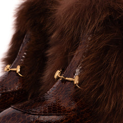 The Izmir Brown Patent Leather Natural Fur Mid Calf Boot - Vinci Leather