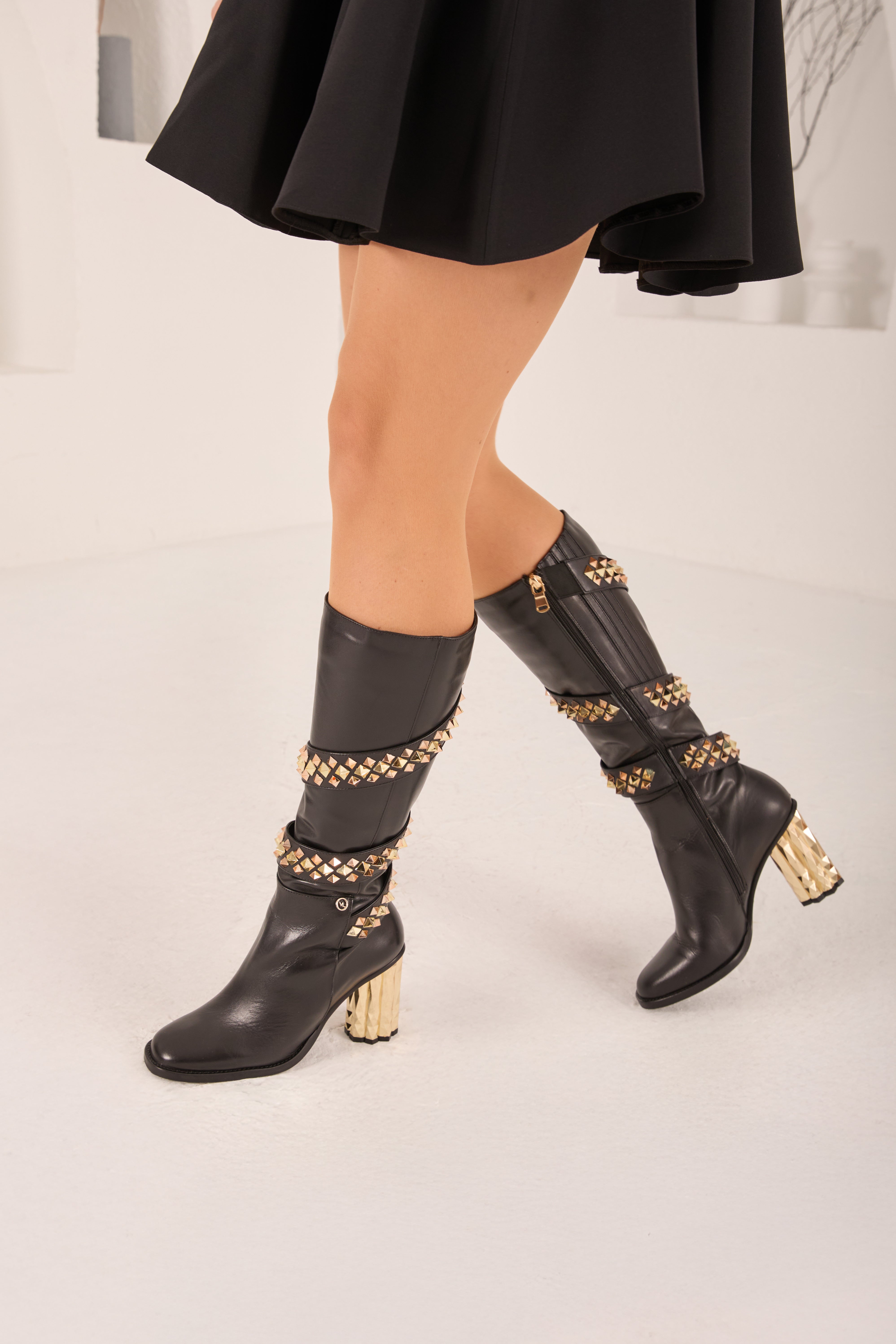 The Gladiator Black Leather Knee High Boot - Vinci Leather