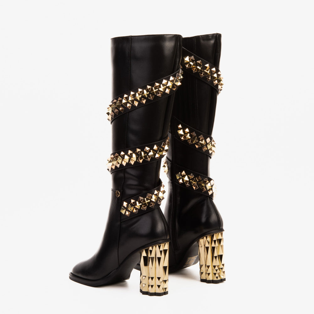The Gladiator Black Leather Knee High Boot - Vinci Leather