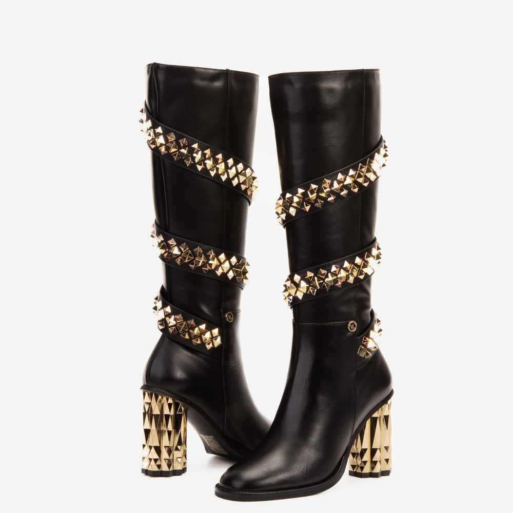 The Gladiator Black Leather Knee High Boot - Vinci Leather