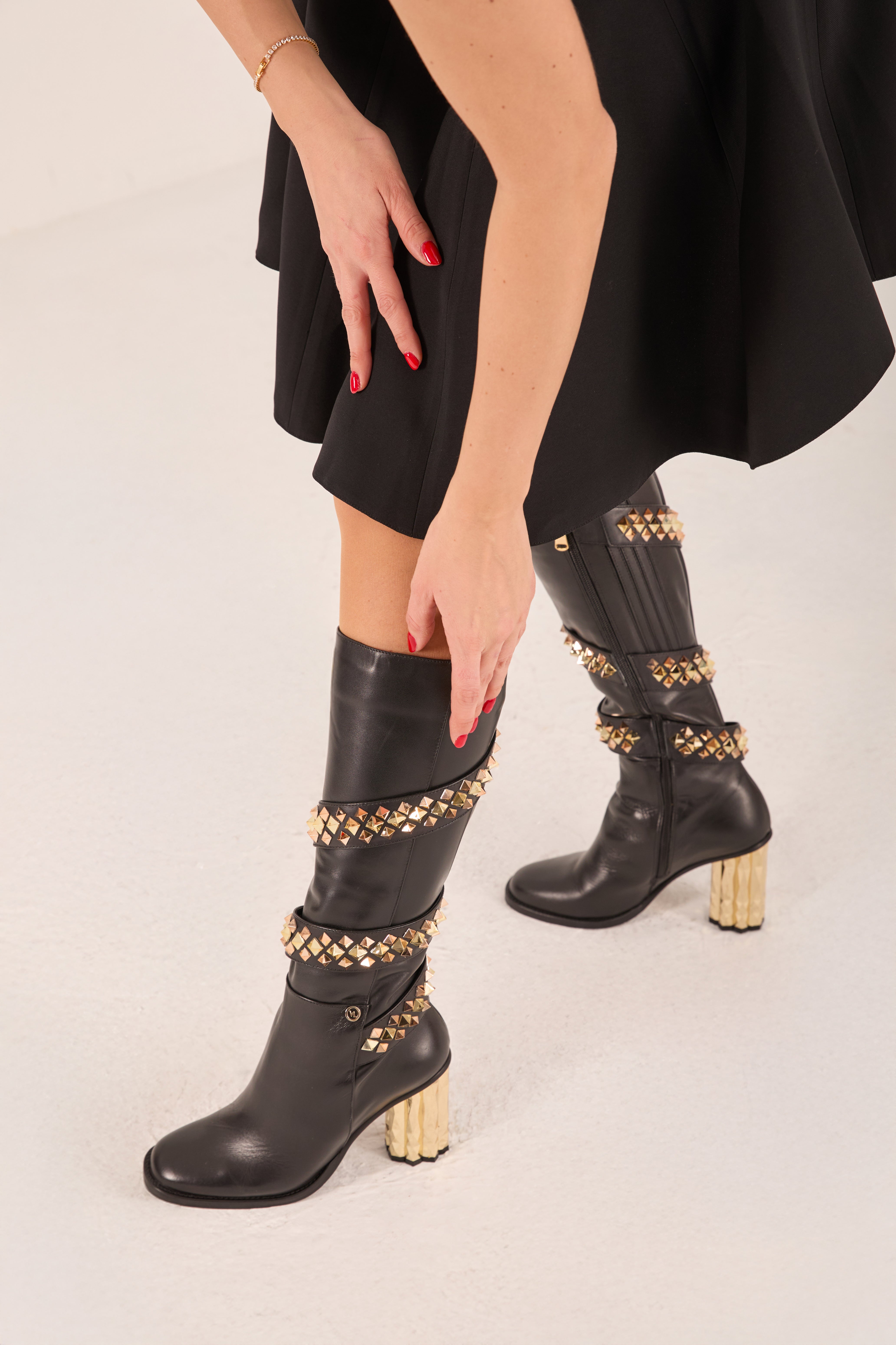 The Gladiator Black Leather Knee High Boot - Vinci Leather