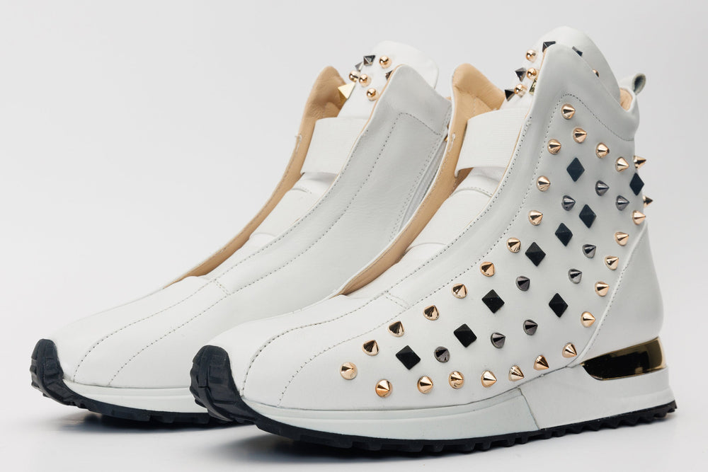 The Infanta High-Top White Spike Leather Sneaker Limited Edition - Vinci Leather
