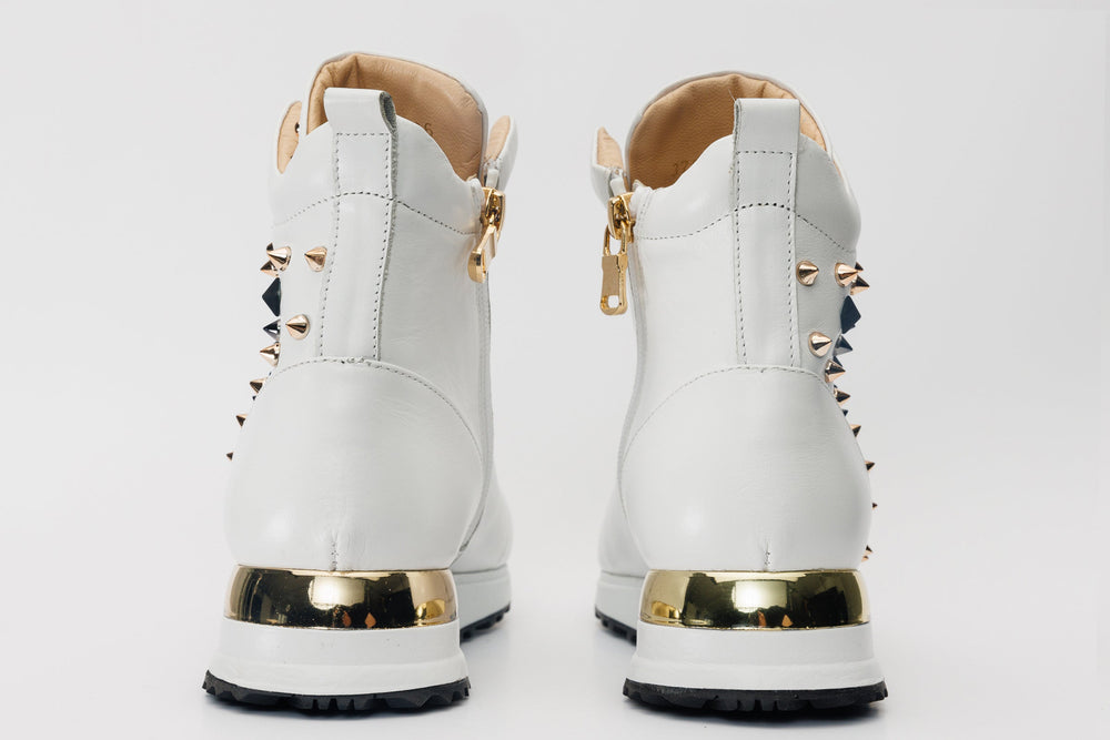 The Infanta High-Top White Spike Leather Sneaker Limited Edition - Vinci Leather