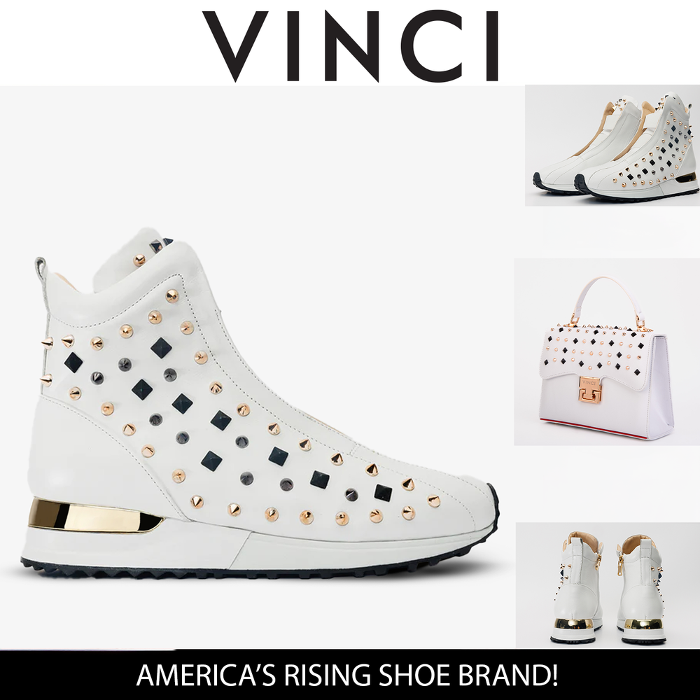 The Infanta High-Top White Spike Leather Sneaker Limited Edition - Vinci Leather