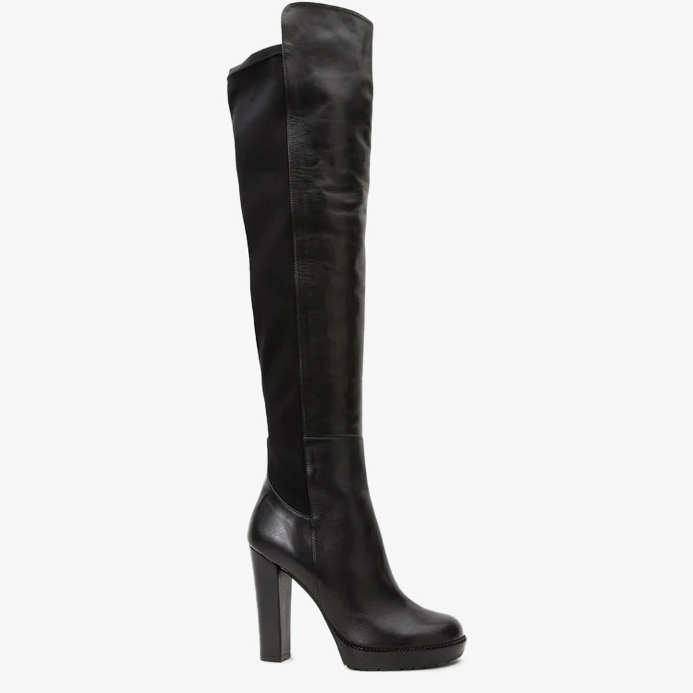 The Sao Paulo Black Leather Knee High Platform Heel Boot - Vinci Leather