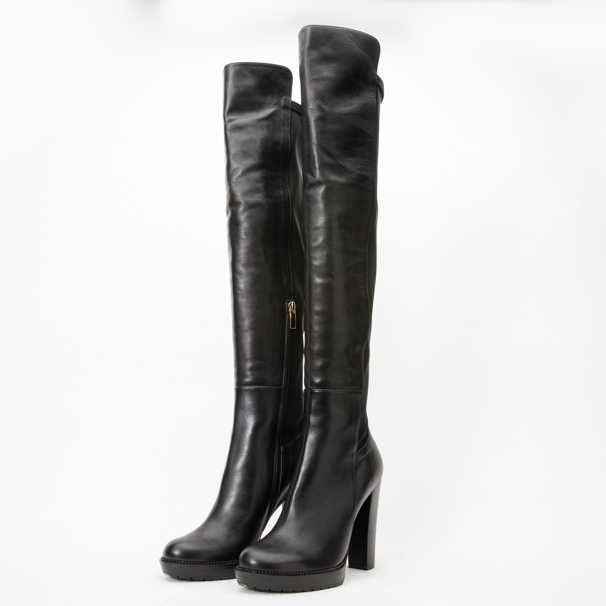 The Sao Paulo Black Leather Knee High Platform Heel Boot - Vinci Leather