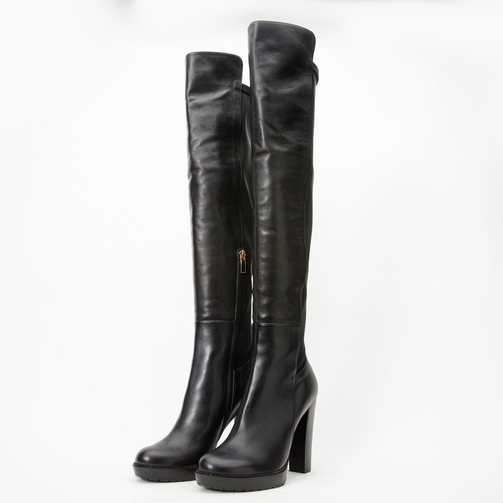 The Sao Paulo Black Leather Knee High Platform Heel Boot - Vinci Leather