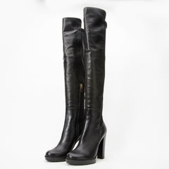 The Sao Paulo Black Leather Knee High Platform Heel Boot - Vinci Leather