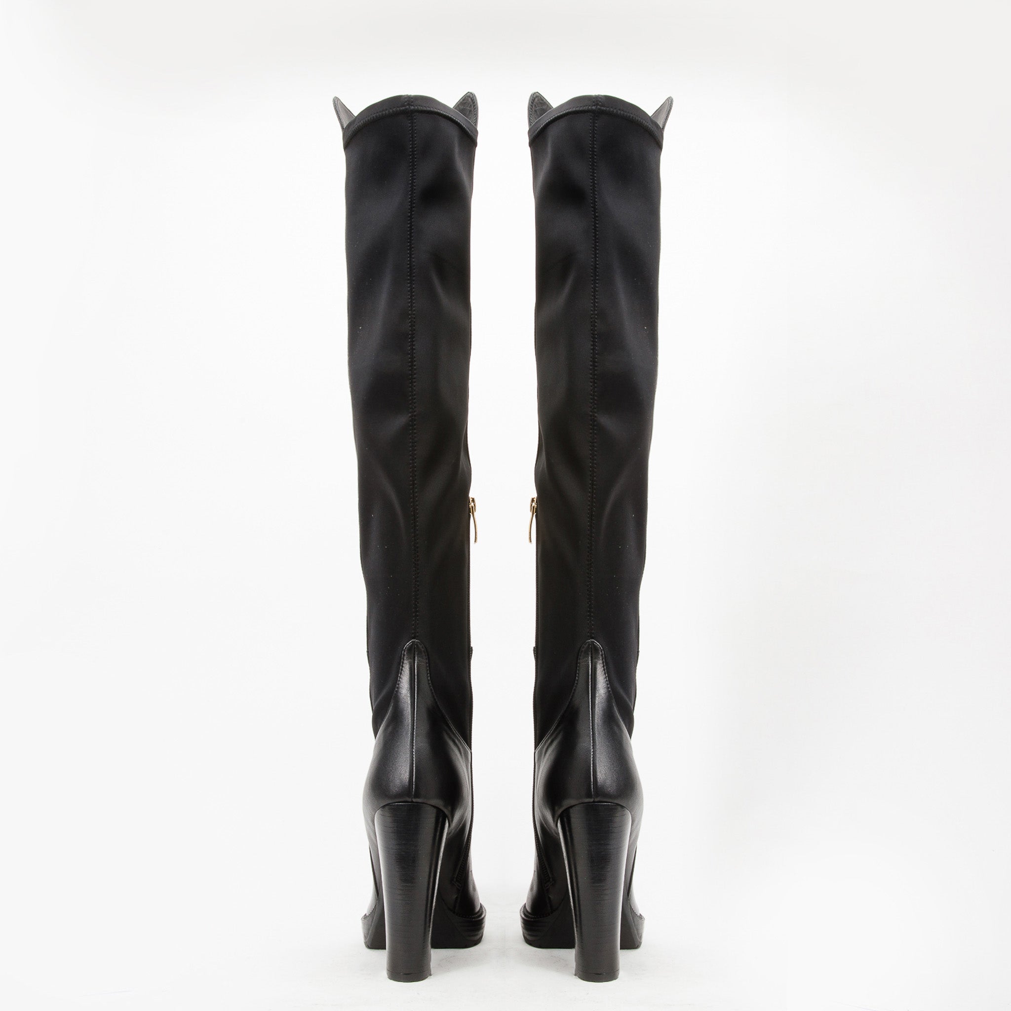 The Sao Paulo Black Leather Knee High Platform Heel Boot - Vinci Leather