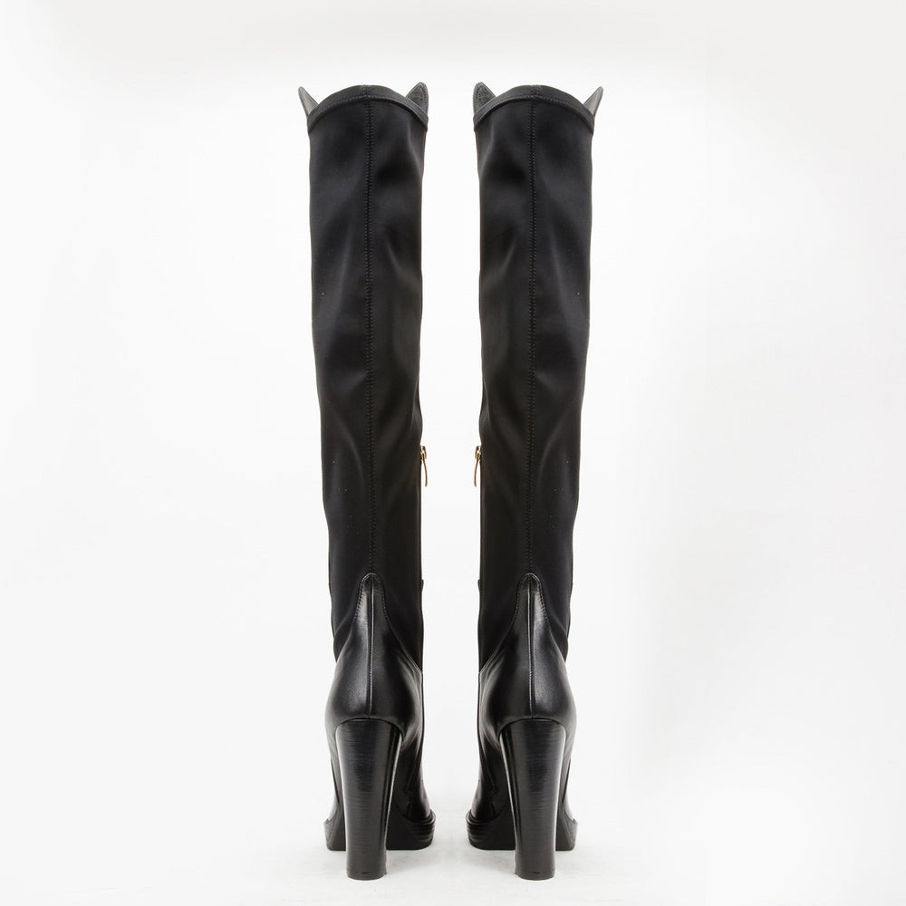 The Sao Paulo Black Leather Knee High Platform Heel Boot - Vinci Leather