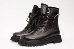 The Arata Black Leather Lace-Up Ankle Boot With a Side Zipper - Vinci Leather