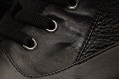 The Arata Black Leather Lace-Up Ankle Boot With a Side Zipper - Vinci Leather