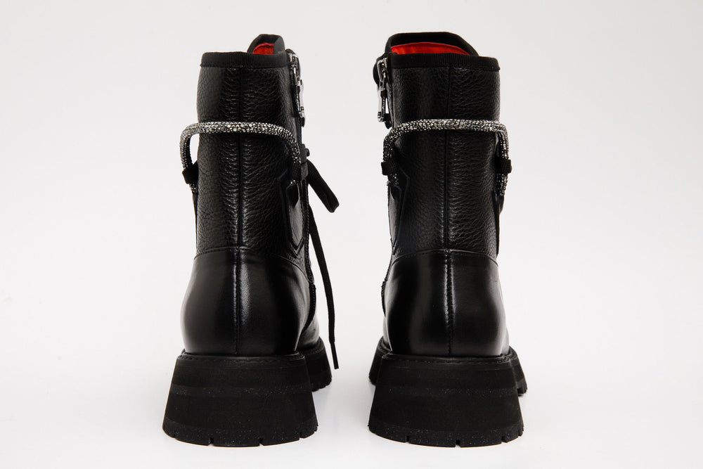 The Arata Black Leather Lace-Up Ankle Boot With a Side Zipper - Vinci Leather