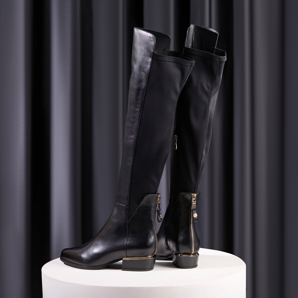 The Fairoks Black Leather Pointy Toe Knee High Boot - Vinci Leather
