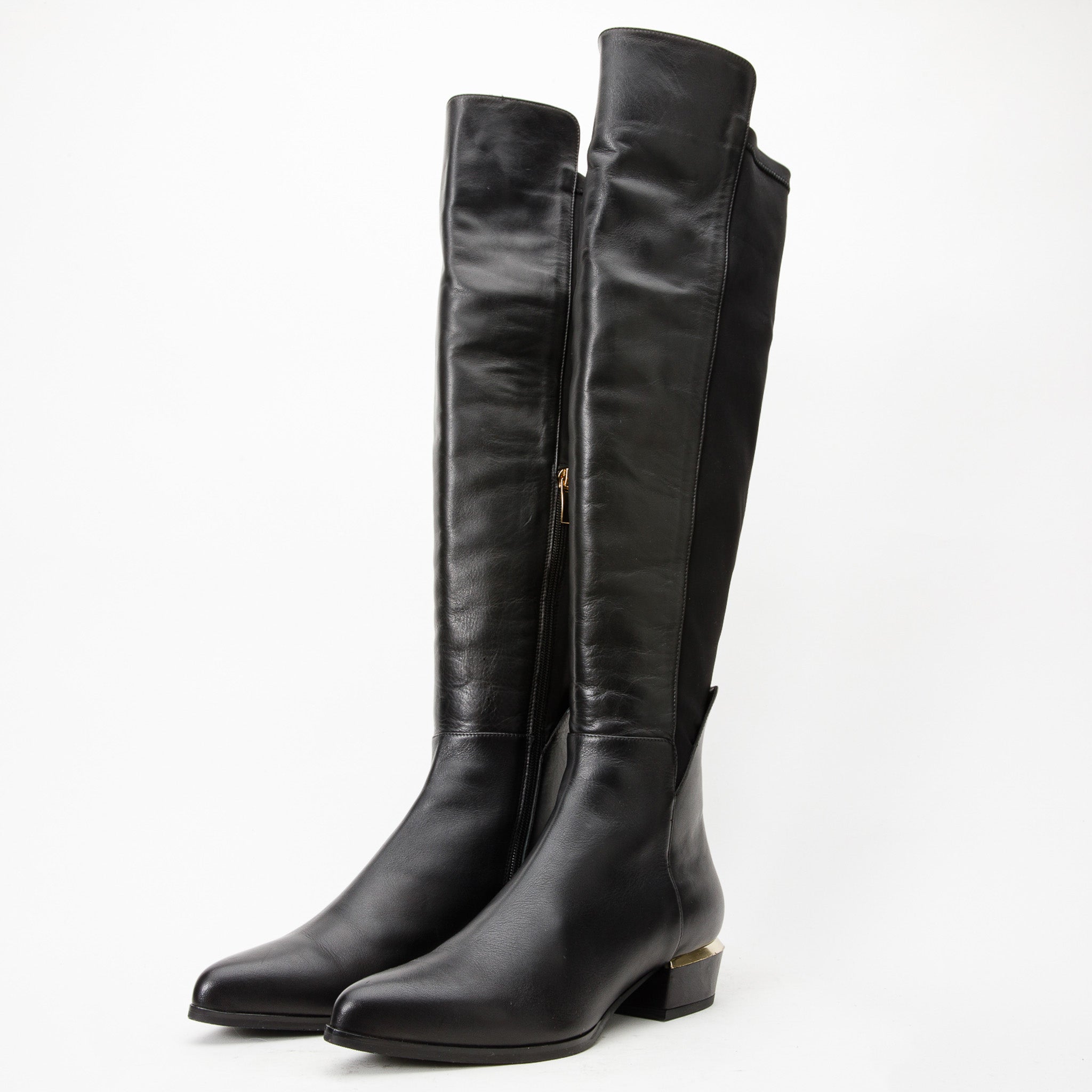 The Fairoks Black Leather Pointy Toe Knee High Boot - Vinci Leather