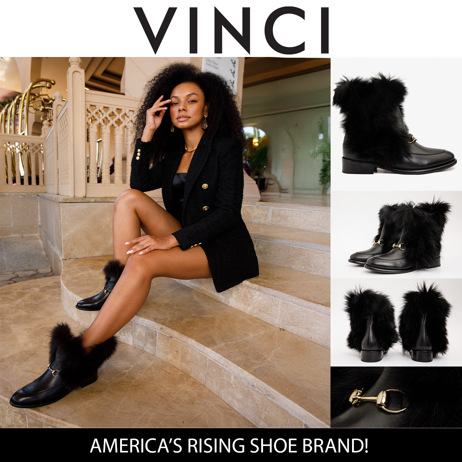 The Izmir Black Leather Natural Fur Mid Calf Boot - Vinci Leather
