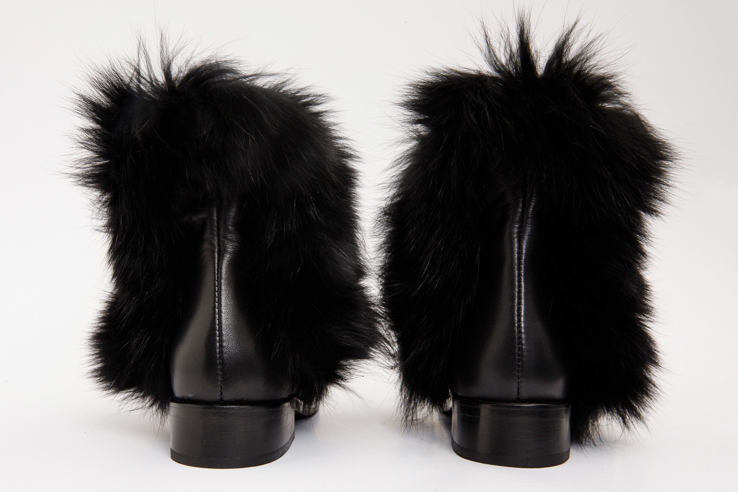The Izmir Black Leather Natural Fur Mid Calf Boot - Vinci Leather