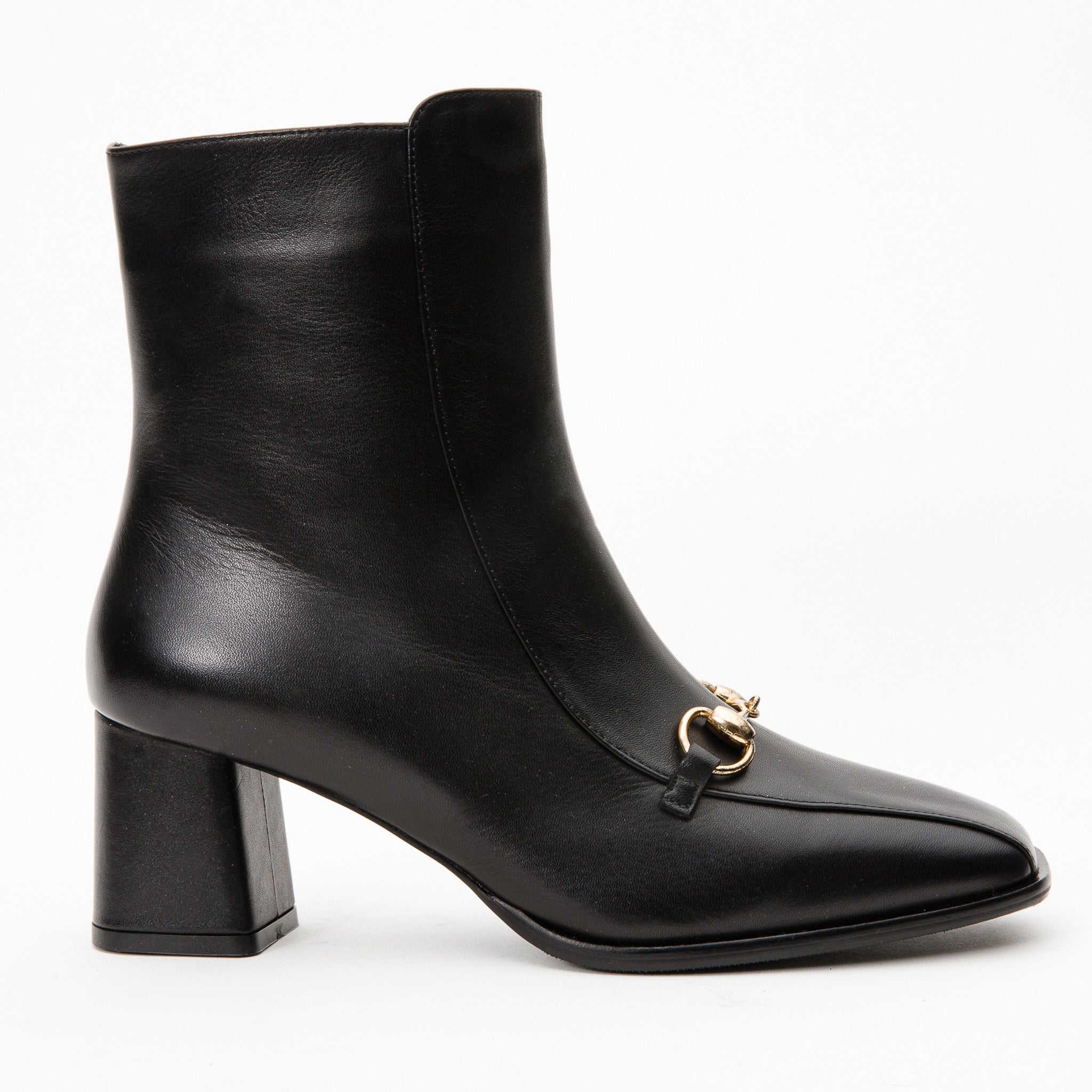 The Bukres Black Leather Block Heel Boot - Vinci Leather