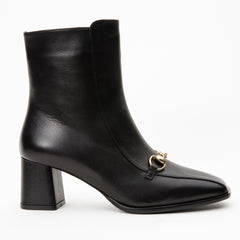The Bukres Black Leather Block Heel Boot - Vinci Leather