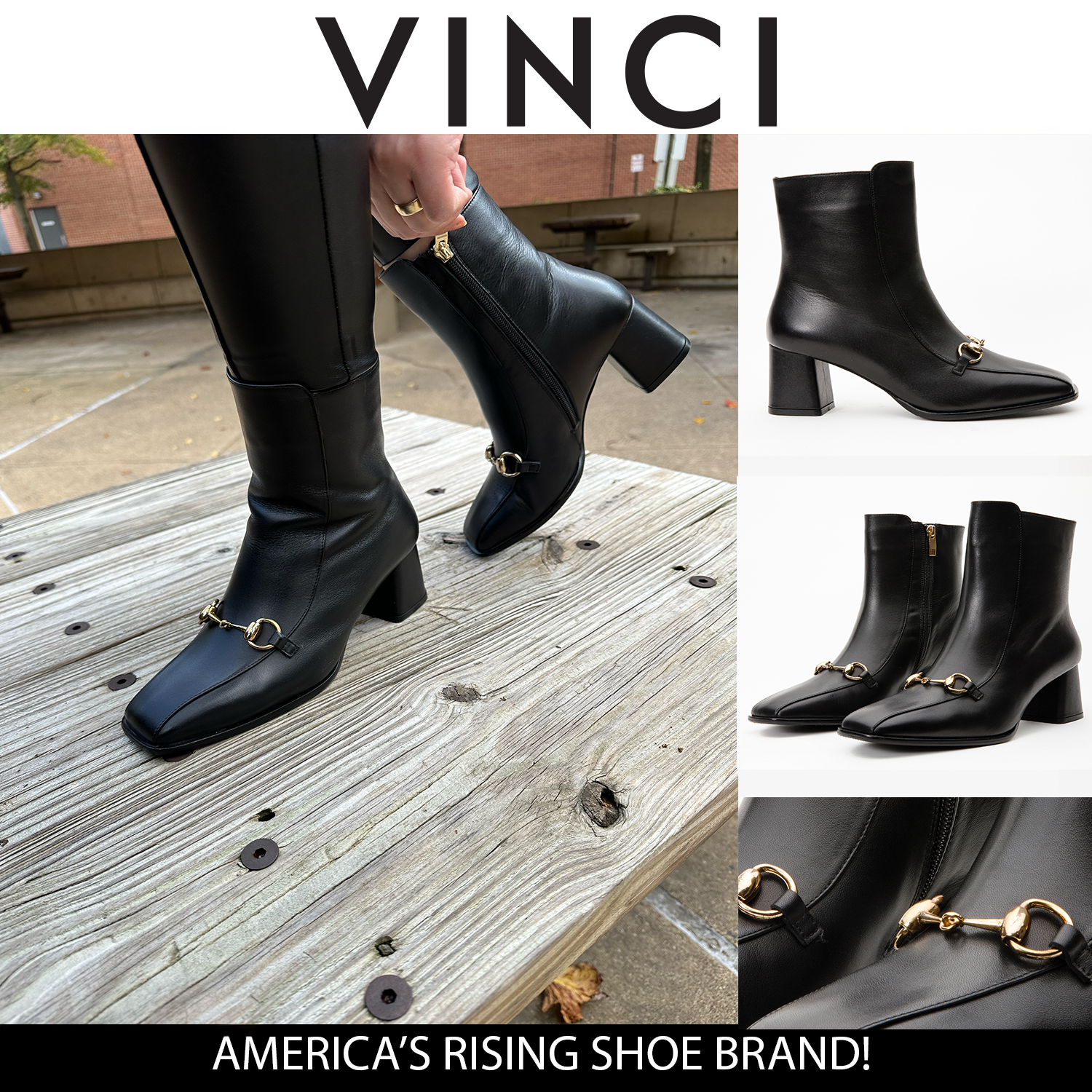 The Bukres Black Leather Block Heel Boot - Vinci Leather