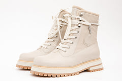 The Arata Cream Leather Lace-Up Ankle Boot With a Side Zipper - Vinci Leather