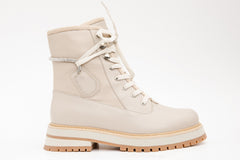 The Arata Cream Leather Lace-Up Ankle Boot With a Side Zipper - Vinci Leather