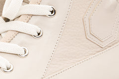 The Arata Cream Leather Lace-Up Ankle Boot With a Side Zipper - Vinci Leather