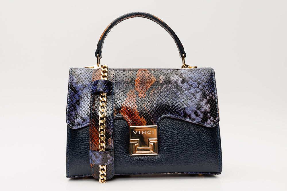 The Venezia Navy Blue Leather Handbag - Vinci Leather