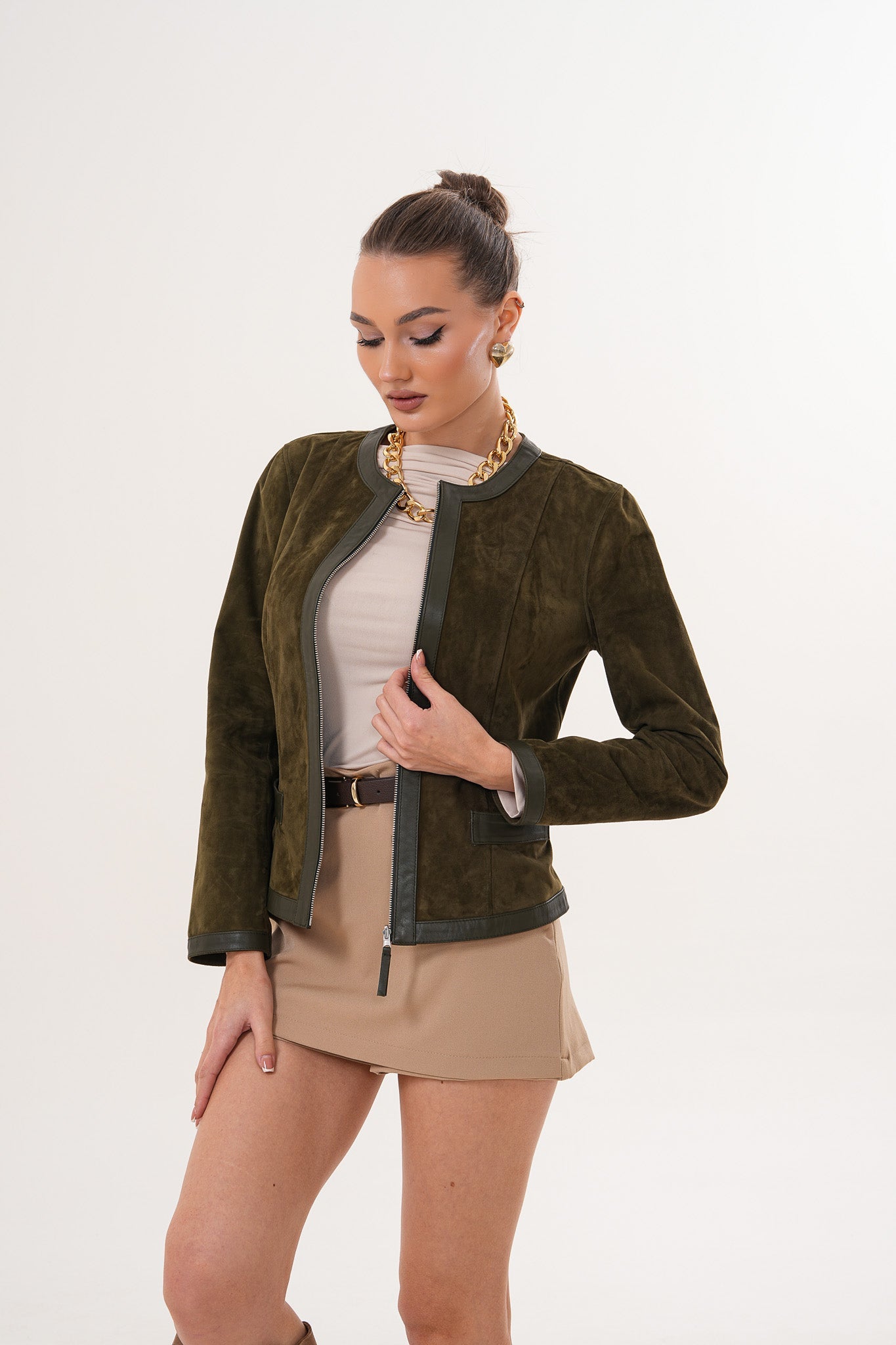 The Nyvessa Reversible Leather Jacket – Olive Green - Vinci Leather