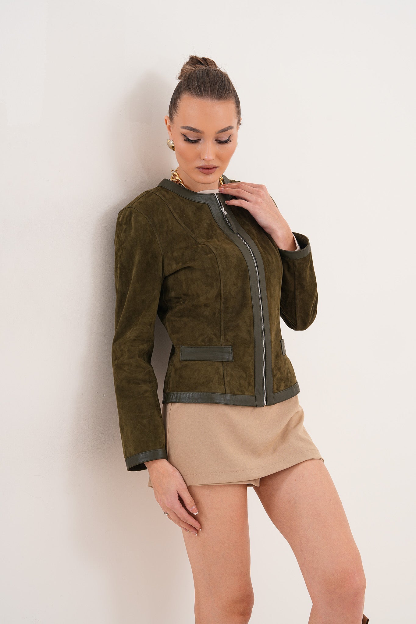 The Nyvessa Reversible Leather Jacket – Olive Green - Vinci Leather