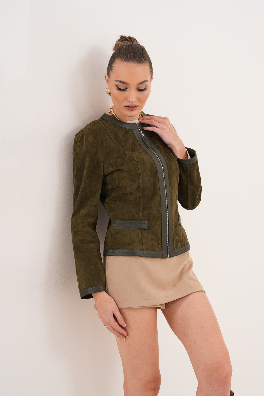 The Nyvessa Reversible Leather Jacket – Olive Green - Vinci Leather
