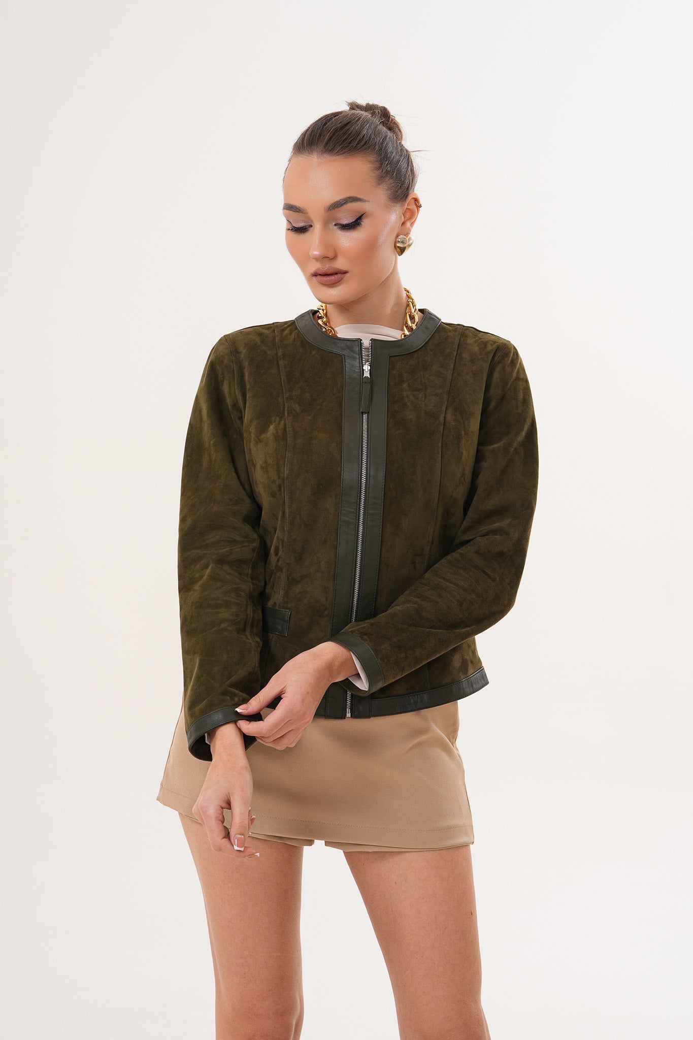 The Nyvessa Reversible Leather Jacket – Olive Green - Vinci Leather