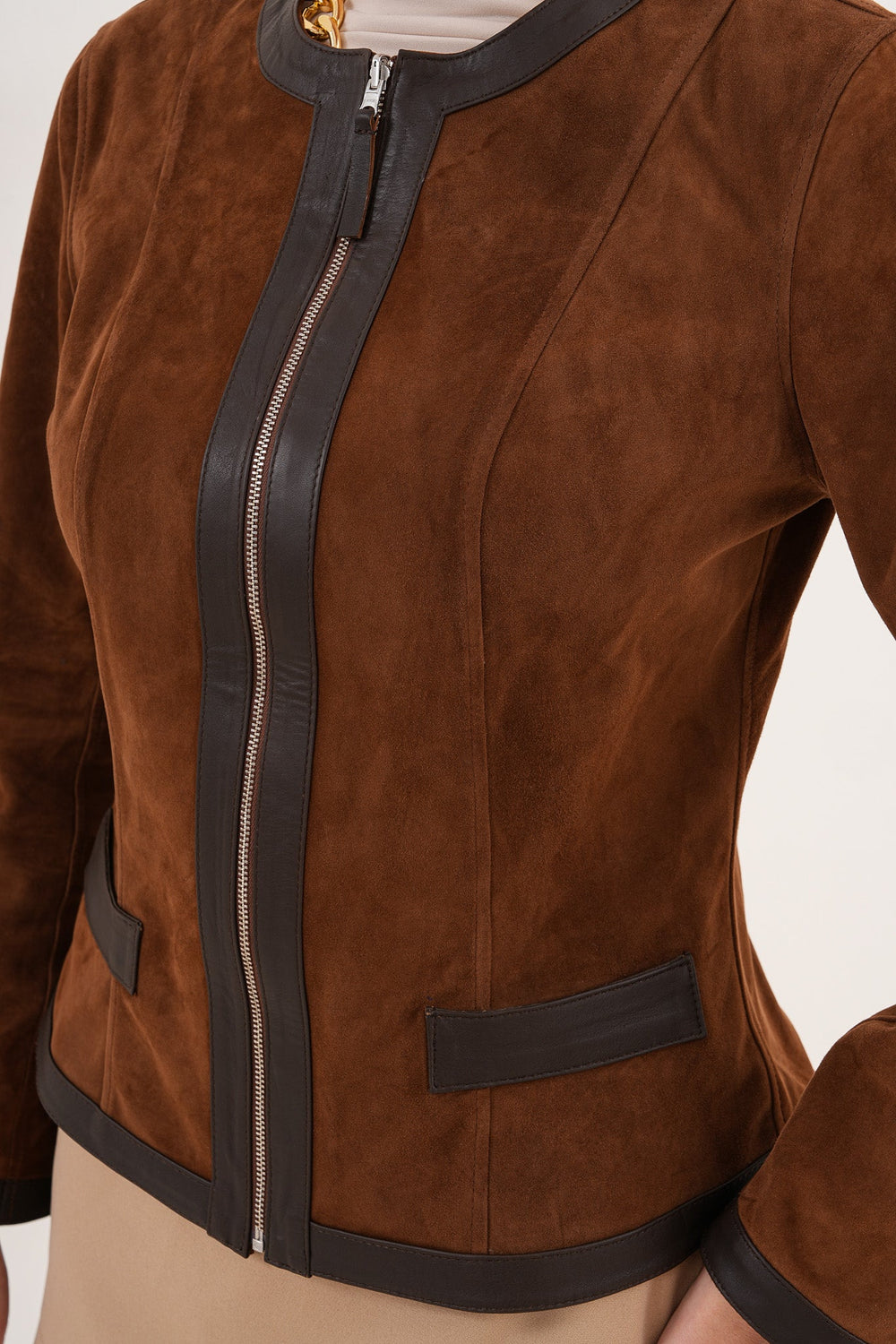 The Nyvessa Reversible Brown Suede Dark Brown Leather Jacket - Vinci Leather