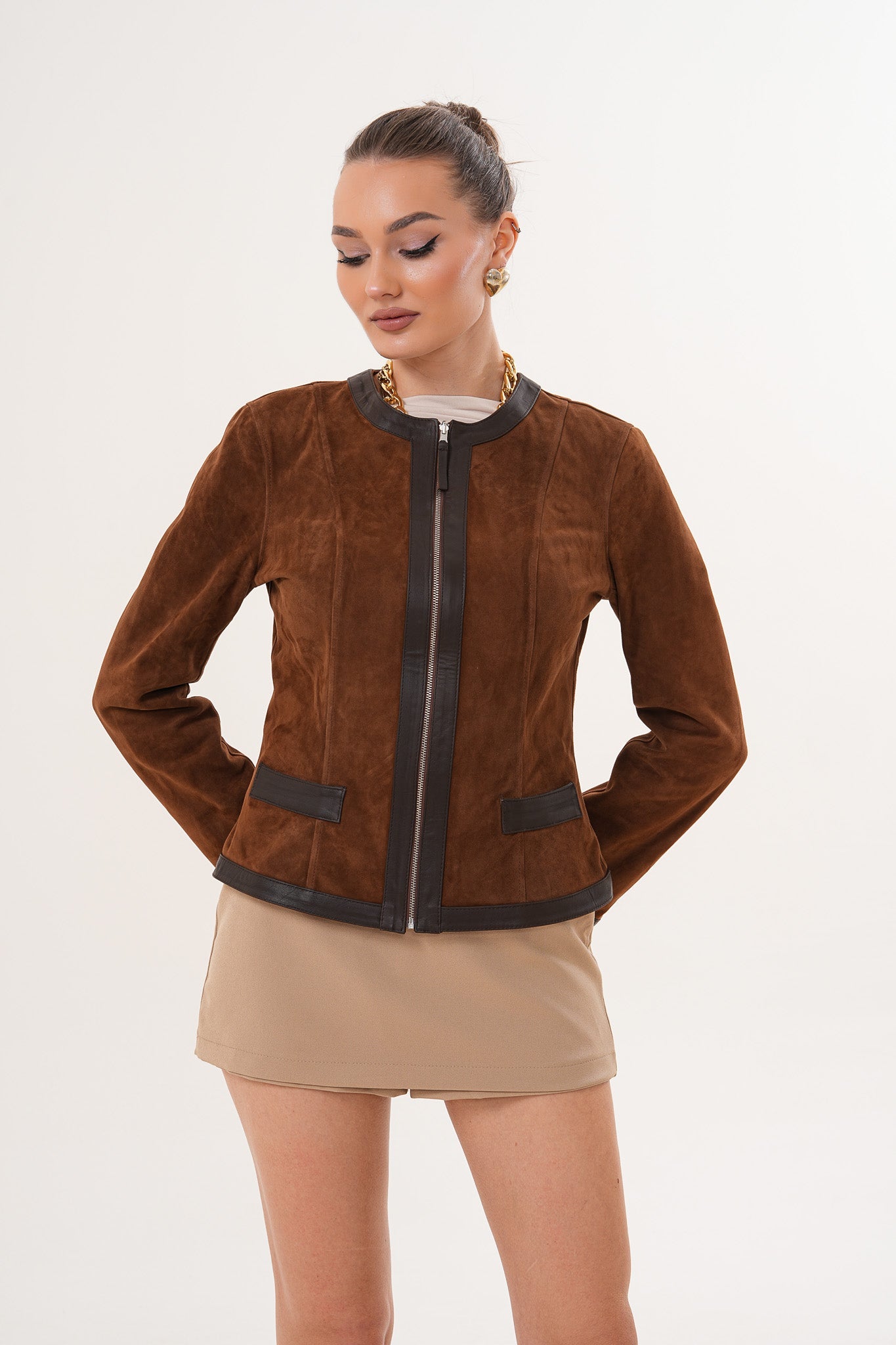 The Nyvessa Reversible Brown Suede Dark Brown Leather Jacket - Vinci Leather