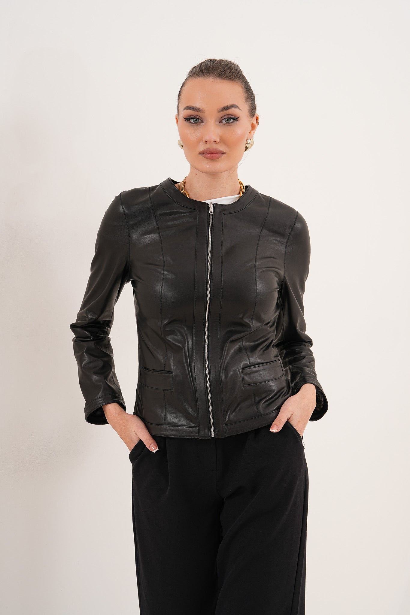 The Nyvessa Black Leather Jacket - Vinci Leather