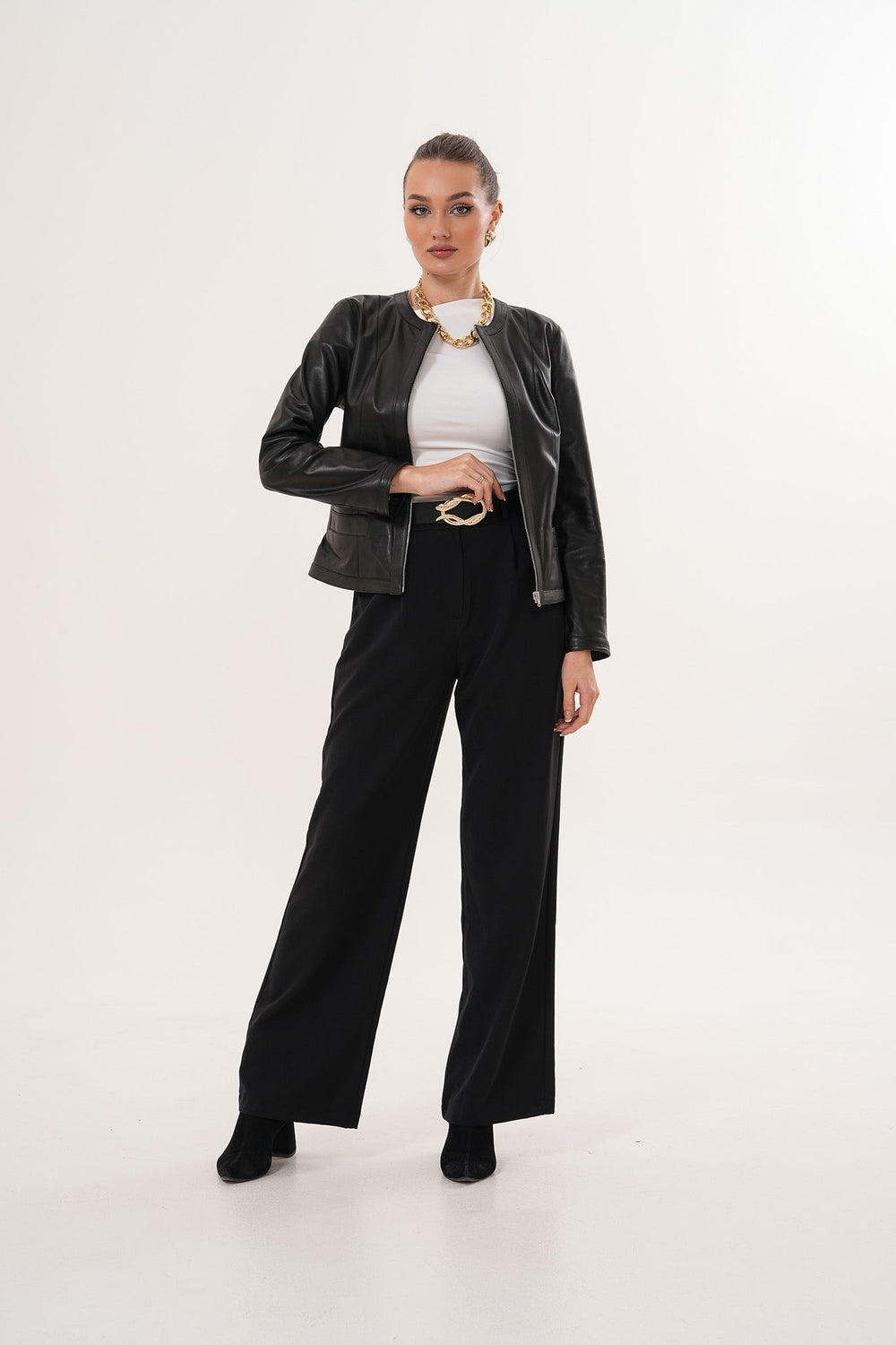 The Nyvessa Black Leather Jacket - Vinci Leather