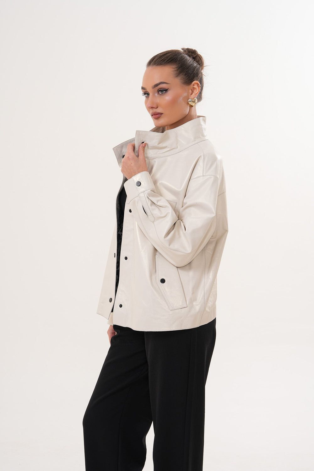 The Velmira Reversible Ivory Leather Jacket - Vinci Leather