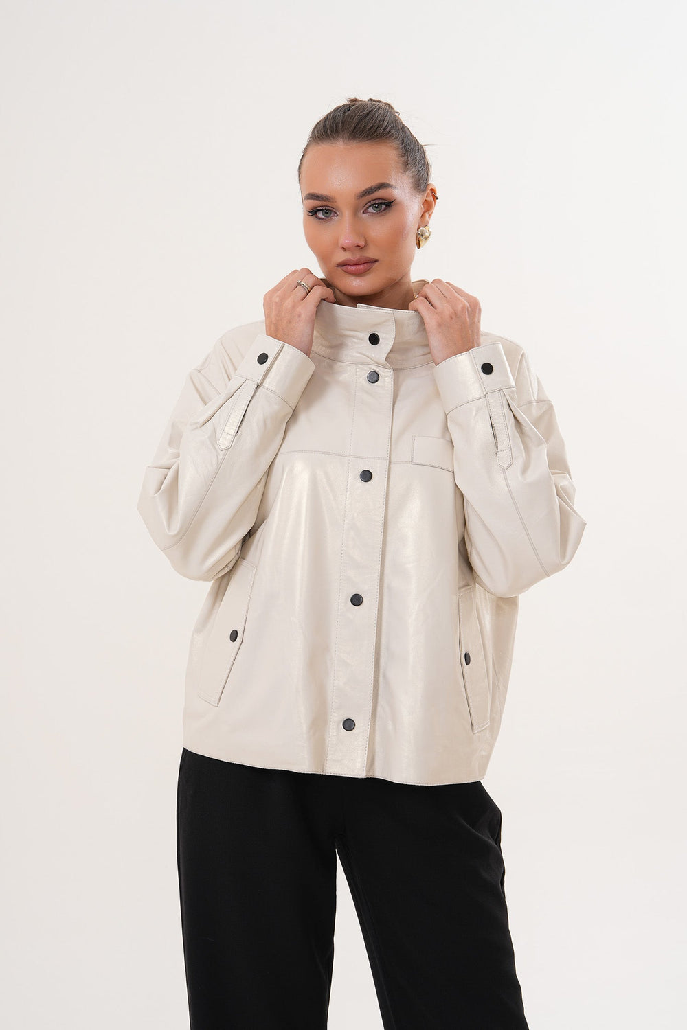 The Velmira Reversible Ivory Leather Jacket - Vinci Leather
