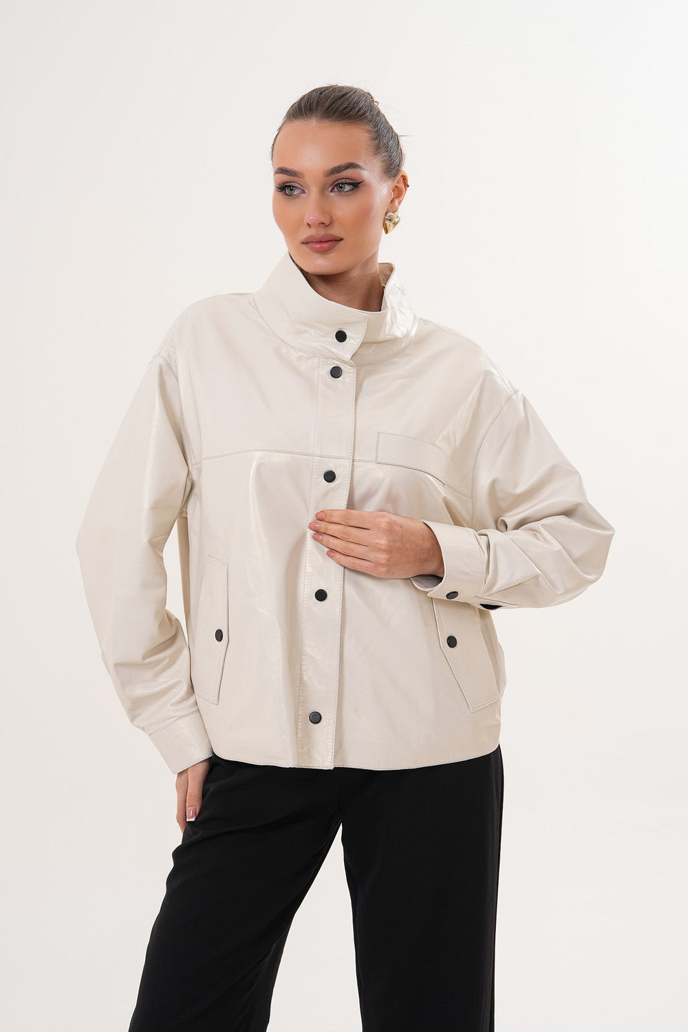 The Velmira Reversible Ivory Leather Jacket - Vinci Leather