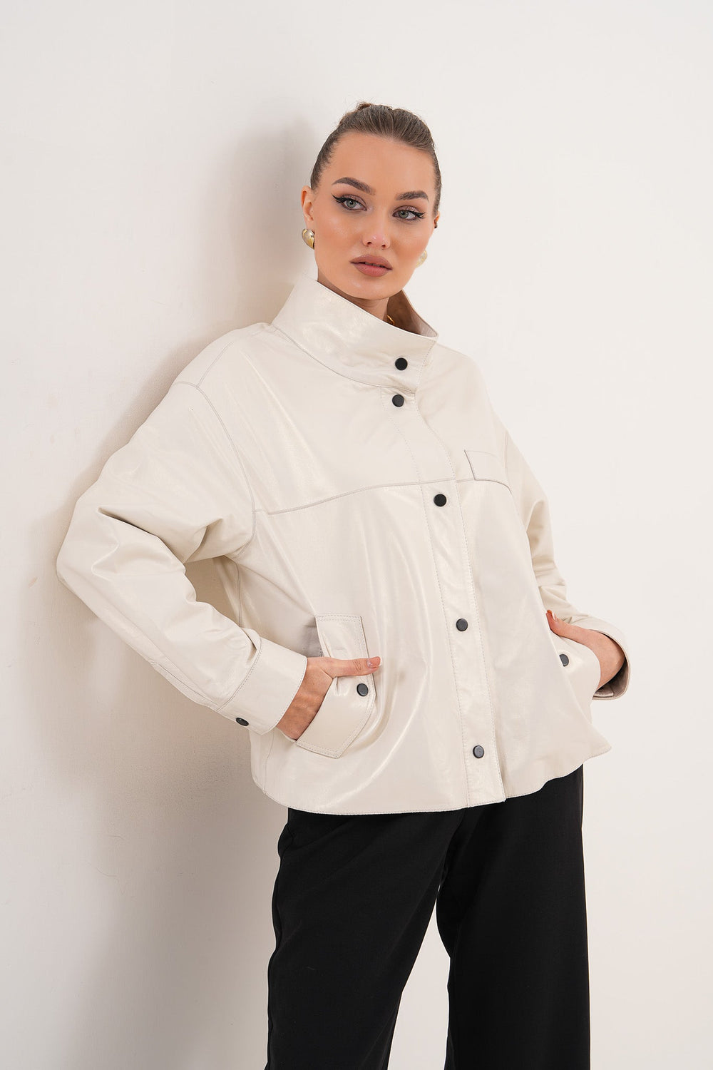 The Velmira Reversible Ivory Leather Jacket - Vinci Leather